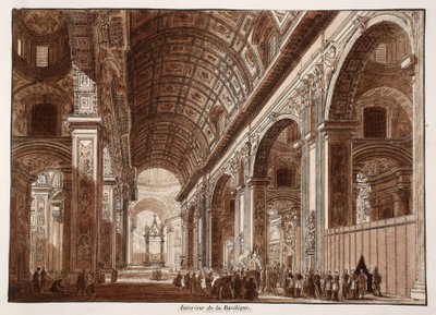 Interieur van de Sint-Pietersbasiliek, 1833 door Agostino Tofanelli